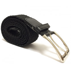 Elegantní elastický pásek s koženou aplikací a kovovou sponou - černý