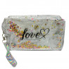Kosmetická taška s flitry Love - stříbrná